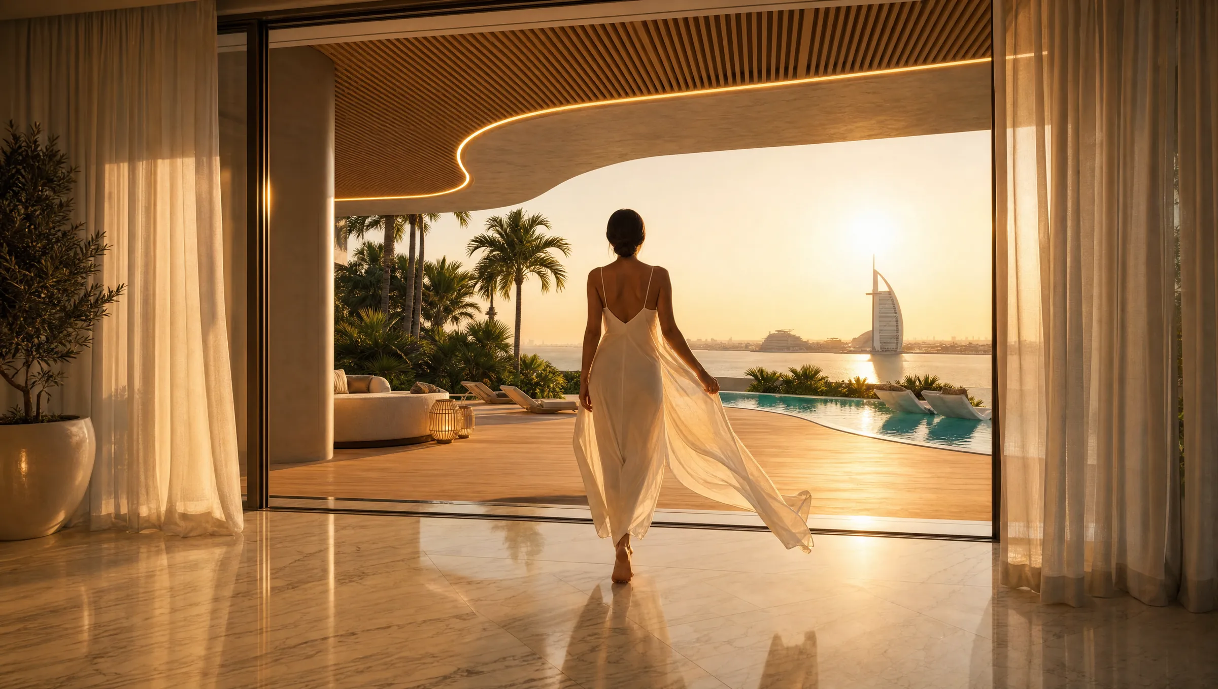 A resident walking toward the sea at an AHS Properties villa