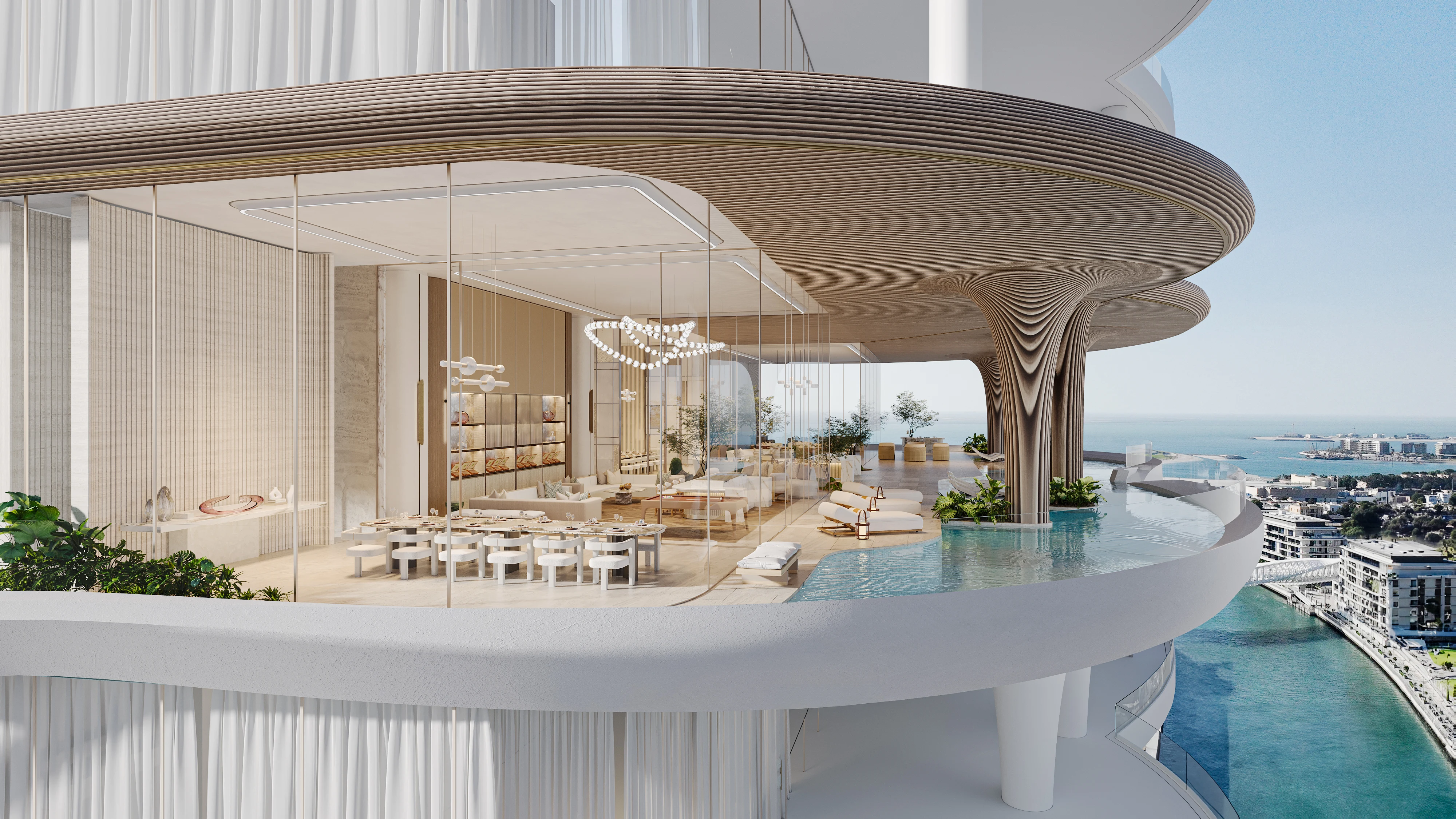 A resident at an AHS Properties residence overlooking the Burj Al Arab at golden hour